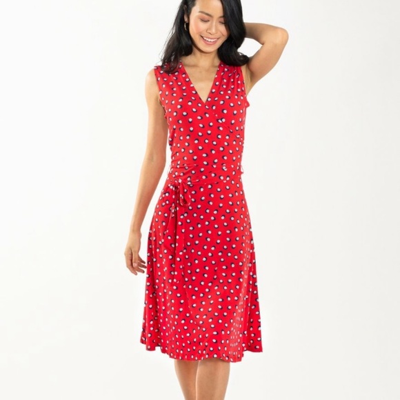 Leota Dresses & Skirts - LEOTA Sleeveless Perfect Wrap Dress Red Dot Small